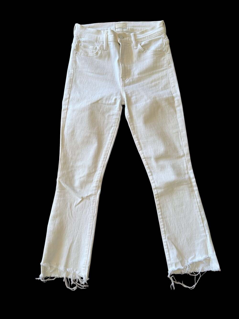 MOTHER Insider Crop Step Fray Jeans White High Rise Raw Hem Designer Denim Women